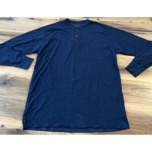 L.L.Bean Tall Men's Henley Shirt Blue Long Sleeve Cotton Wool Thermal XXL Tall